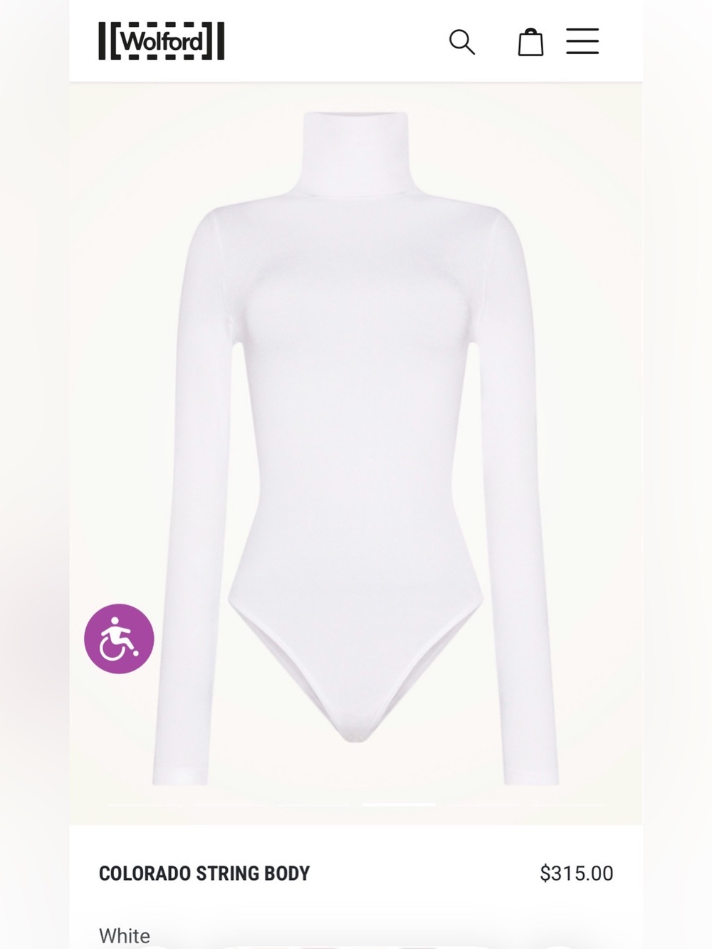 Wolford White Turtleneck Long Sleeve Bodysuit